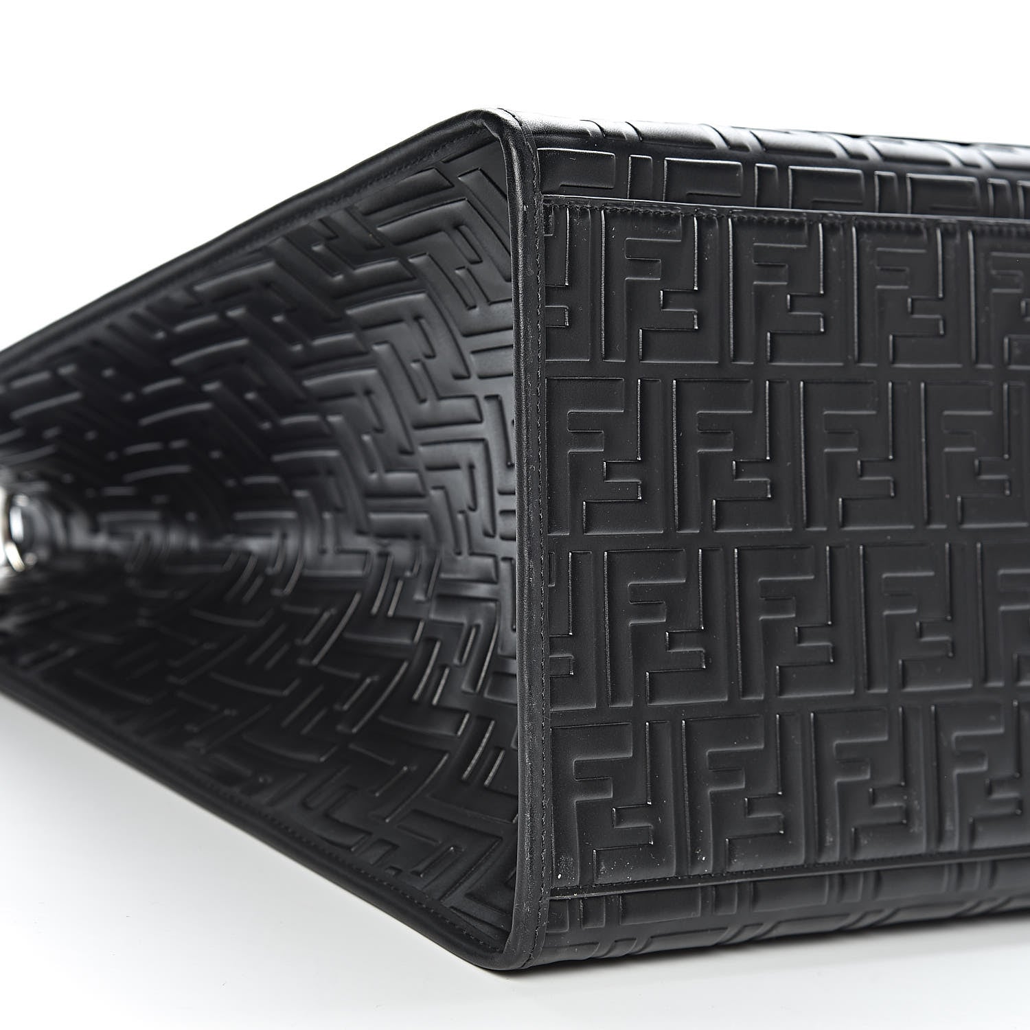 Fendi Vitello Century Wicker FF 1974 Embossed Large Runaway Shopper Tote Black 8 of 10