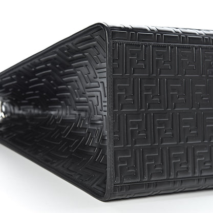 Fendi Vitello Century Wicker FF 1974 Embossed Large Runaway Shopper Tote Black 8 of 10