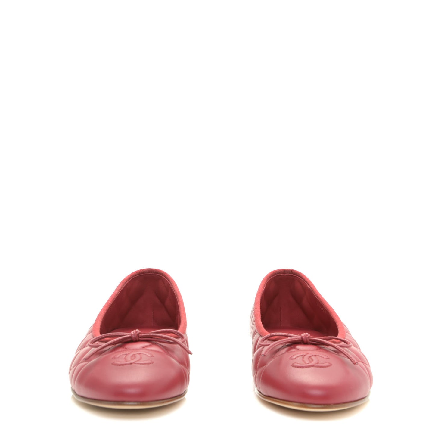 Lambskin Quilted CC Cap Toe Ballerina Flats 39.5 Light Red