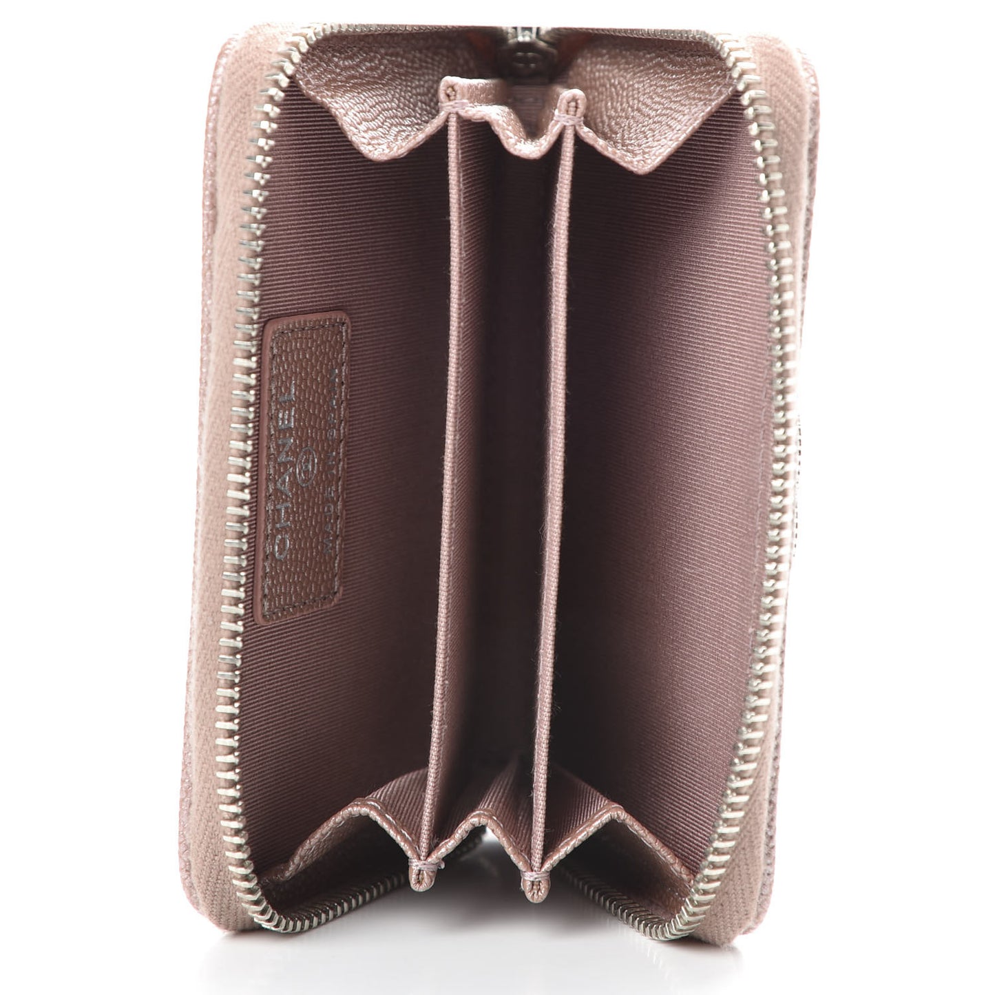 Metallic Caviar Chevron Quilted Vintage Mademoiselle Zip Coin Purse Pink