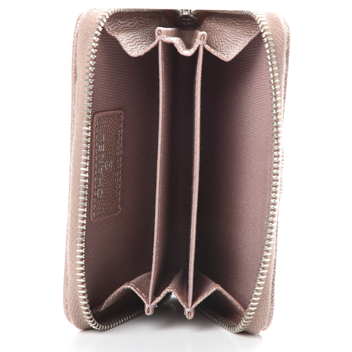 Chanel Metallic Caviar Chevron Quilted Vintage Mademoiselle Zip Coin Purse Pink 5 of 8