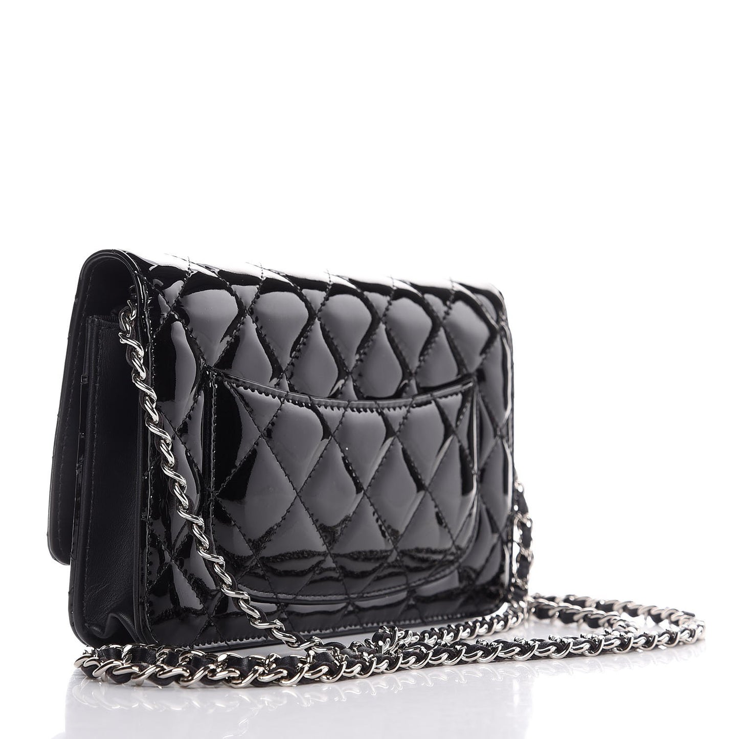 Patent Quilted Wallet On Chain WOC Black
