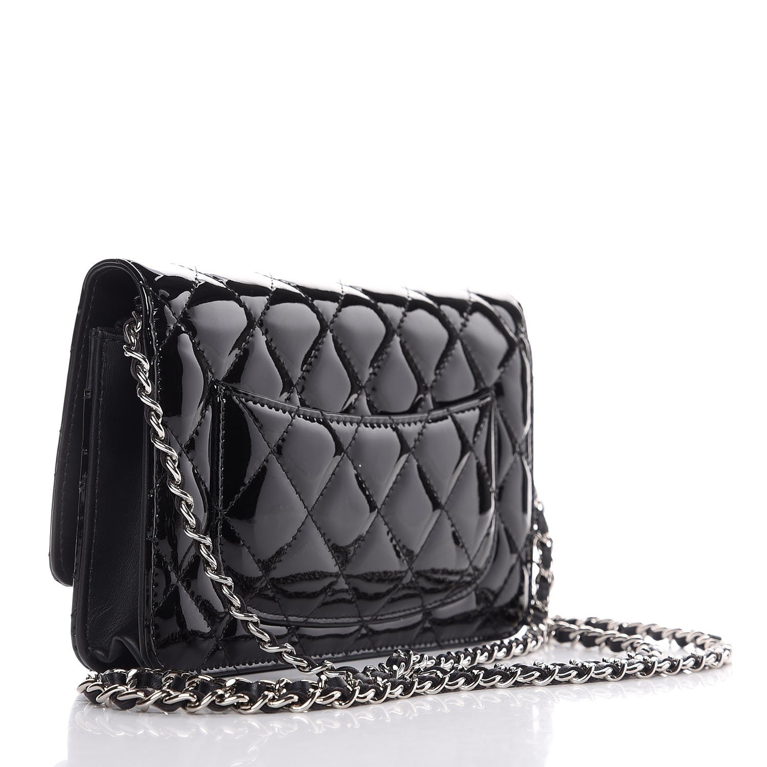 Chanel Patent Quilted Wallet On Chain WOC Black 3 of 9