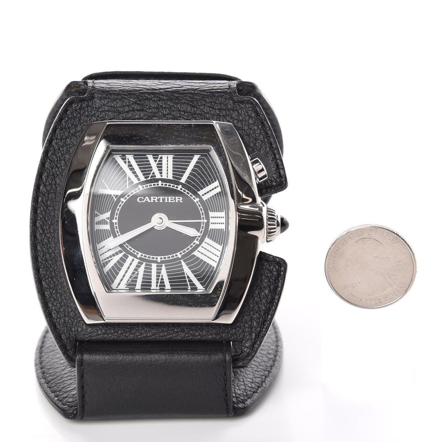 Stainless Steel Calfskin Roadster Quartz Travel Alarm Clock Black