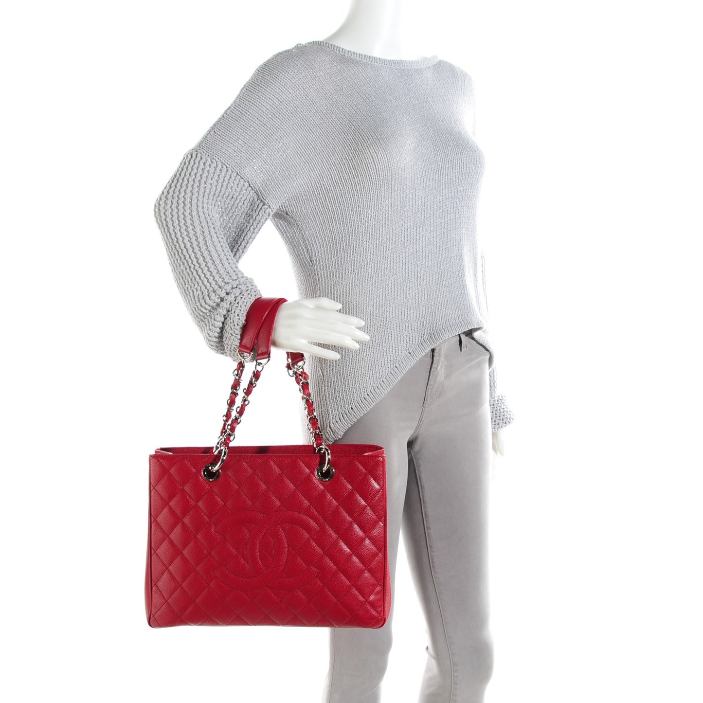 Caviar Quilted Grand Shopping Tote GST Red