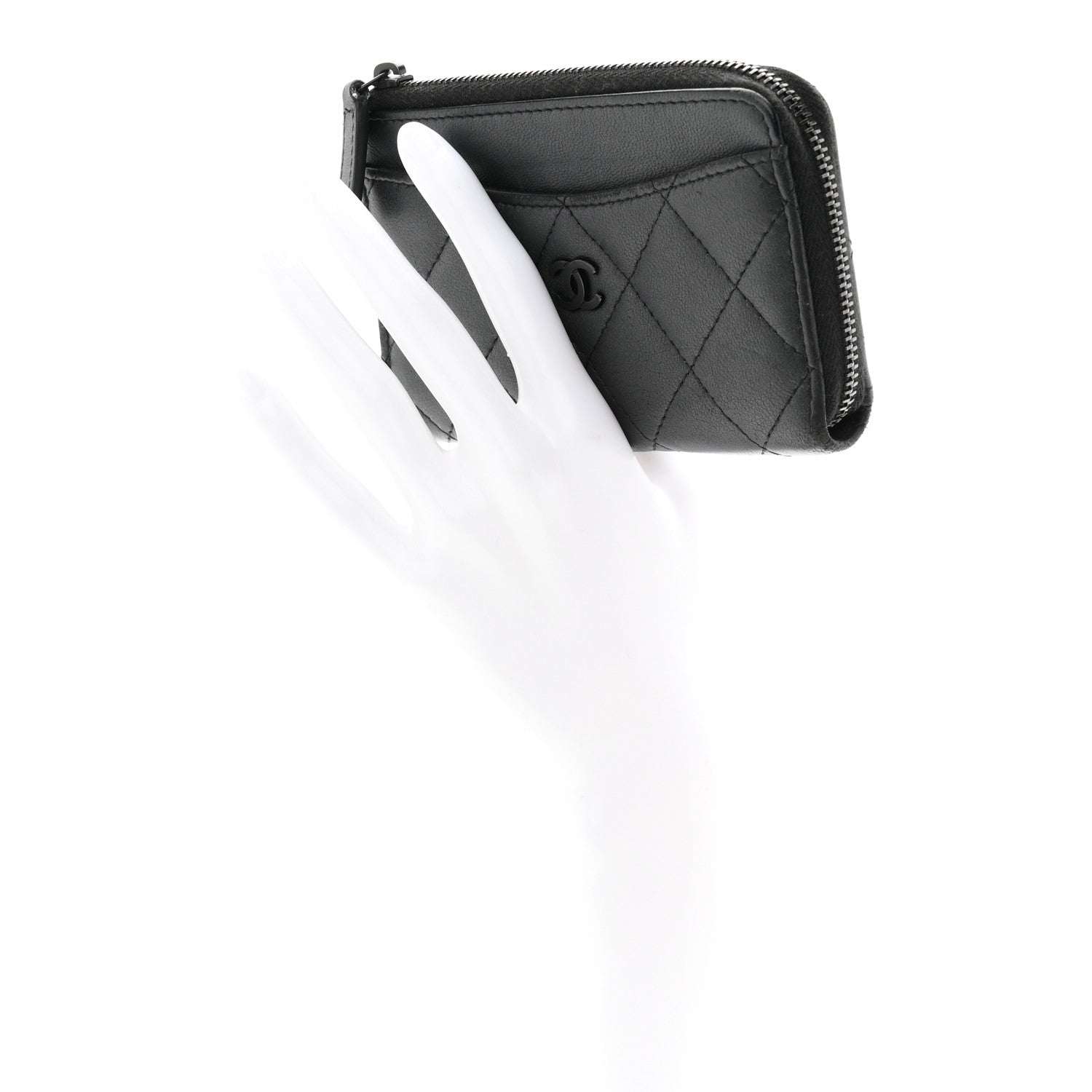 Chanel Pearly Lambskin Quilted Zip Card Holder So Black 2 of 8