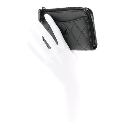 Chanel Pearly Lambskin Quilted Zip Card Holder So Black 2 of 8