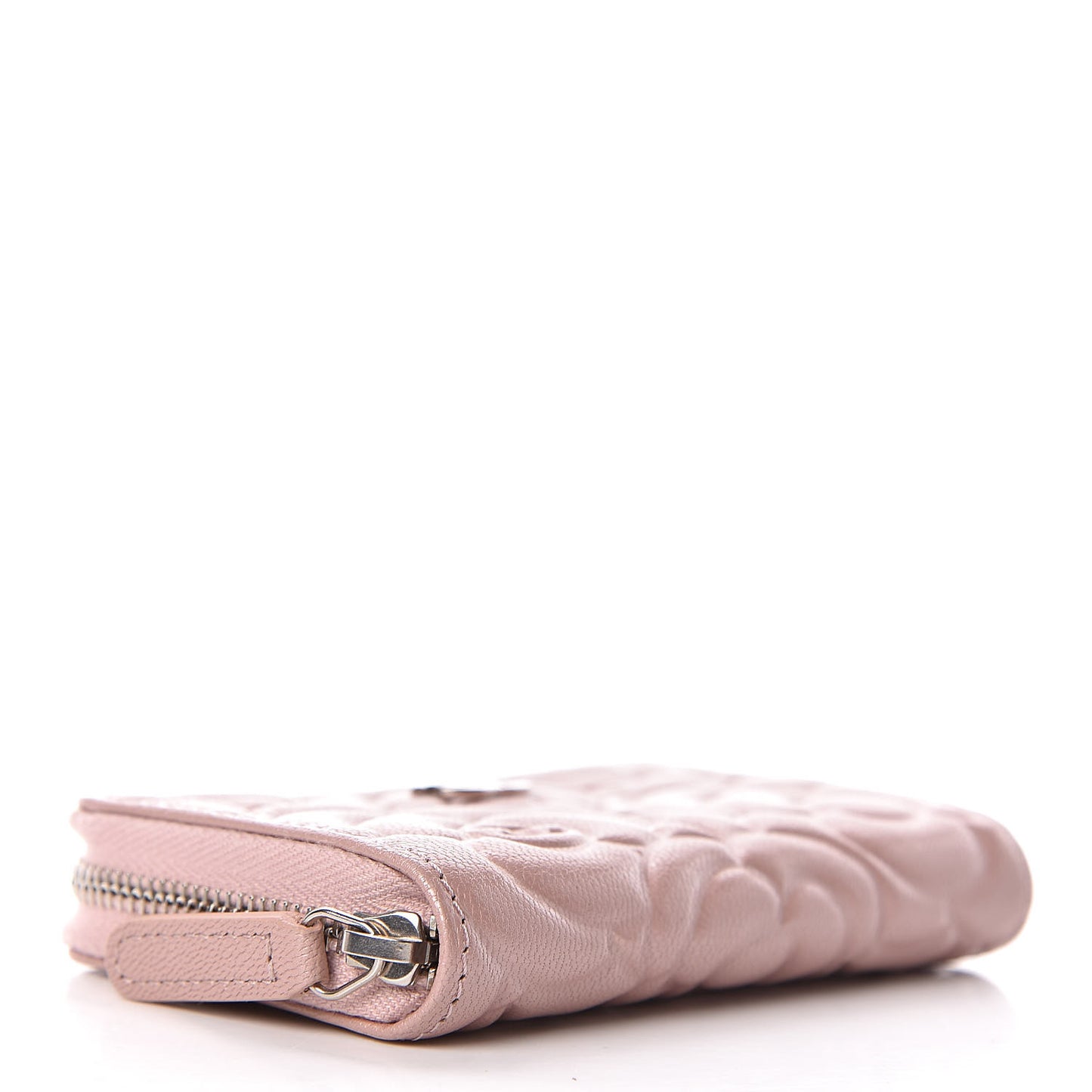 Goatskin Camellia Embossed Zip Coin Purse Light Pink