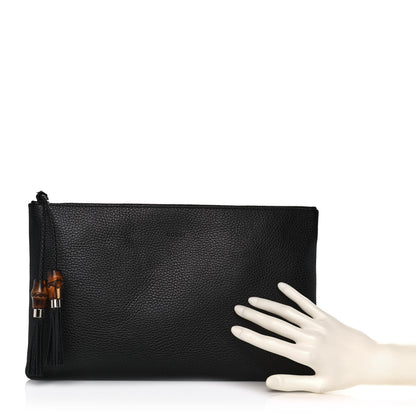 Gucci Pebbled Calfskin Large Bamboo Clutch Black 2 of 10