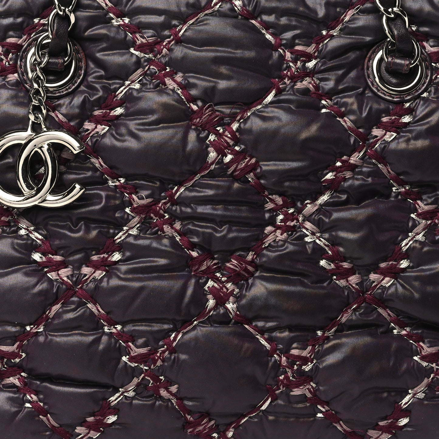 Nylon Quilted Tweed Stitch Bubble Camera Case Purple