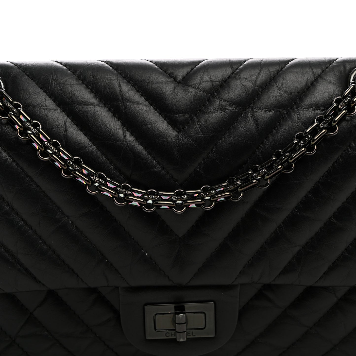 Aged Calfskin Chevron Quilted 2.55 Reissue 225 Flap So Black