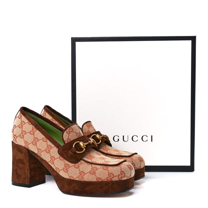 Gucci GG Monogram Suede Houdan Mid Heel Platform Loafers 39 Beige Ruggine Maroon 10 of 10