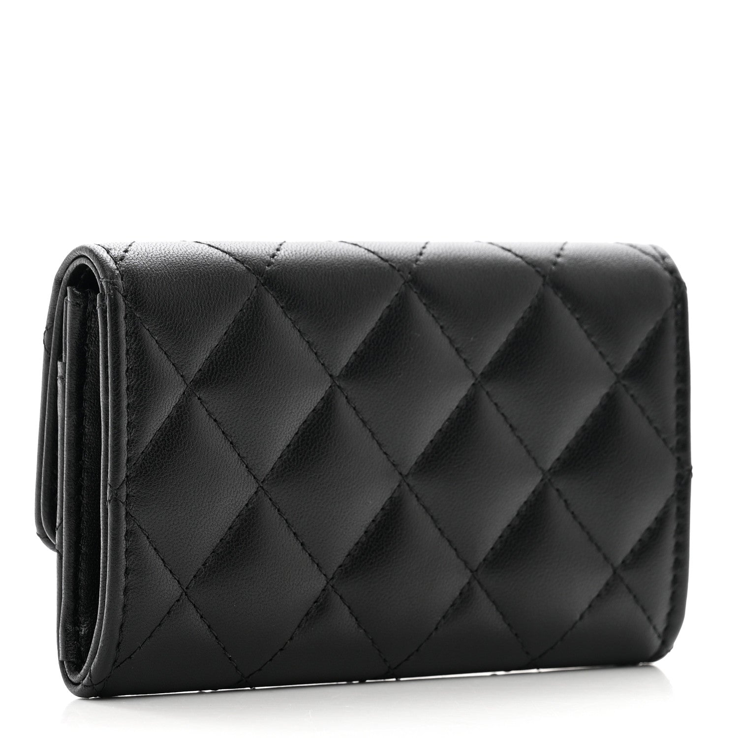 Chanel Lambskin Quilted Flap Crystal Star Card Holder Wallet Black 3 of 9