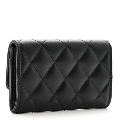 Chanel Lambskin Quilted Flap Crystal Star Card Holder Wallet Black 3 of 9
