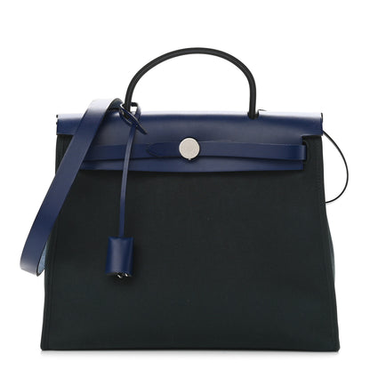Hermes Vache Hunter Toile Herbag Zip 31 PM Vert Cypress Bleu Saphir 2 of 11