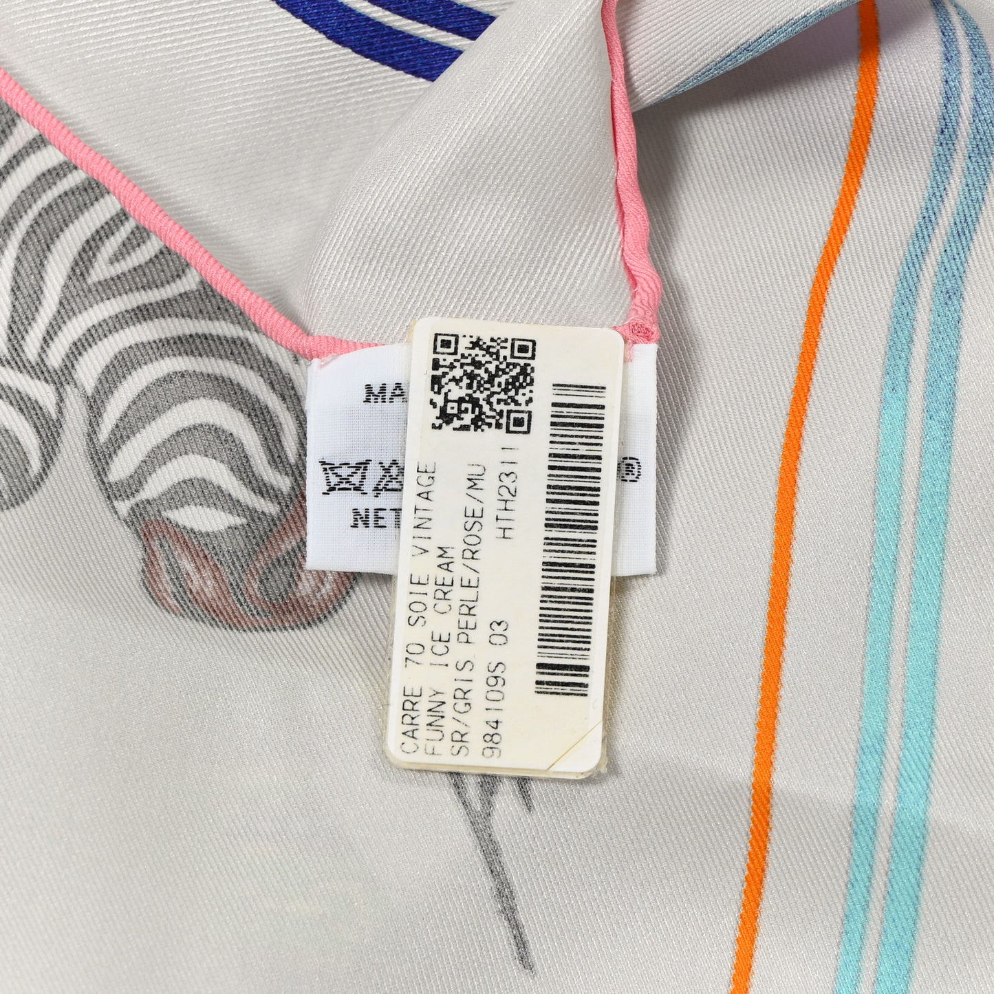 Silk Funny Ice Cream Scarf 70 Gris Perle Rose Multicolor