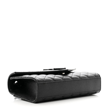 Saint Laurent Grain De Poudre Textured Mixed Matelasse Triquilt Small Monogram Monochrome Satchel Black 4 of 9
