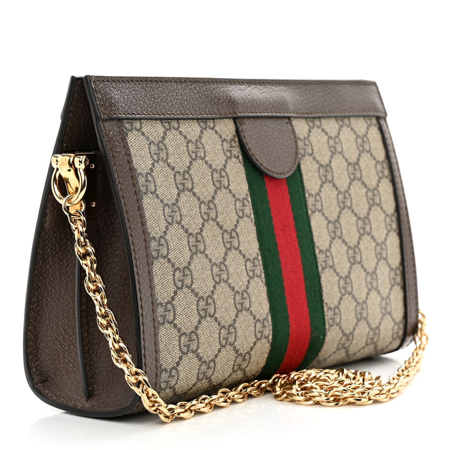 GG Supreme Monogram Web Small Ophidia Chain Shoulder Bag Brown