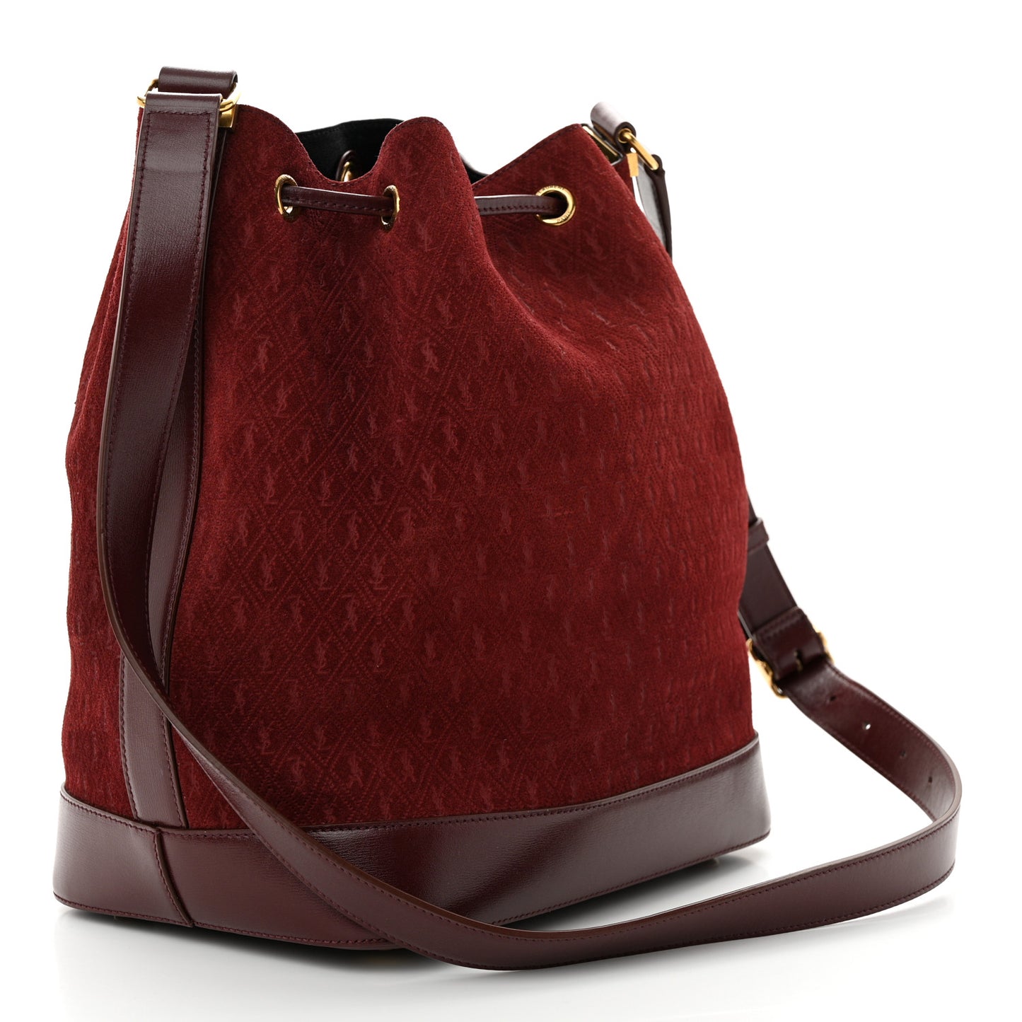 Suede All-Over Monogram Bucket Bag Burgundy