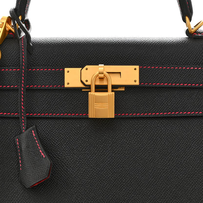 Hermes Epsom Horseshoe Kelly Sellier 28 Black Rouge Grenat 8 of 11