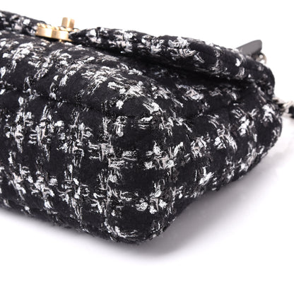 Chanel Tweed Quilted Large 19 Flap Black Ecru White 6 of 10