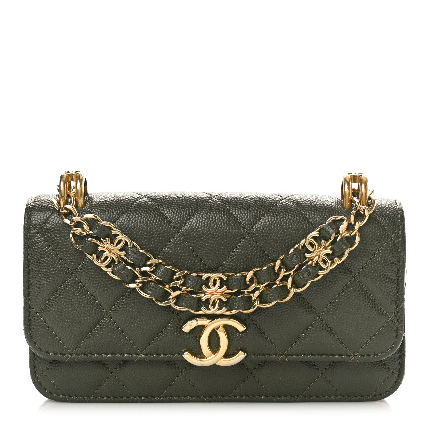 Chanel Caviar Quilted Coco First Phone Holder With Chain Khaki 1 of 10