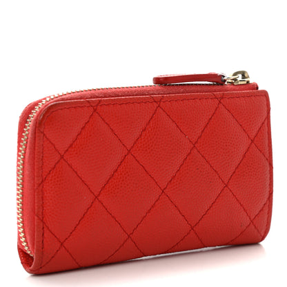 Chanel Caviar Quilted Zip Coin Purse Red 3 of 9