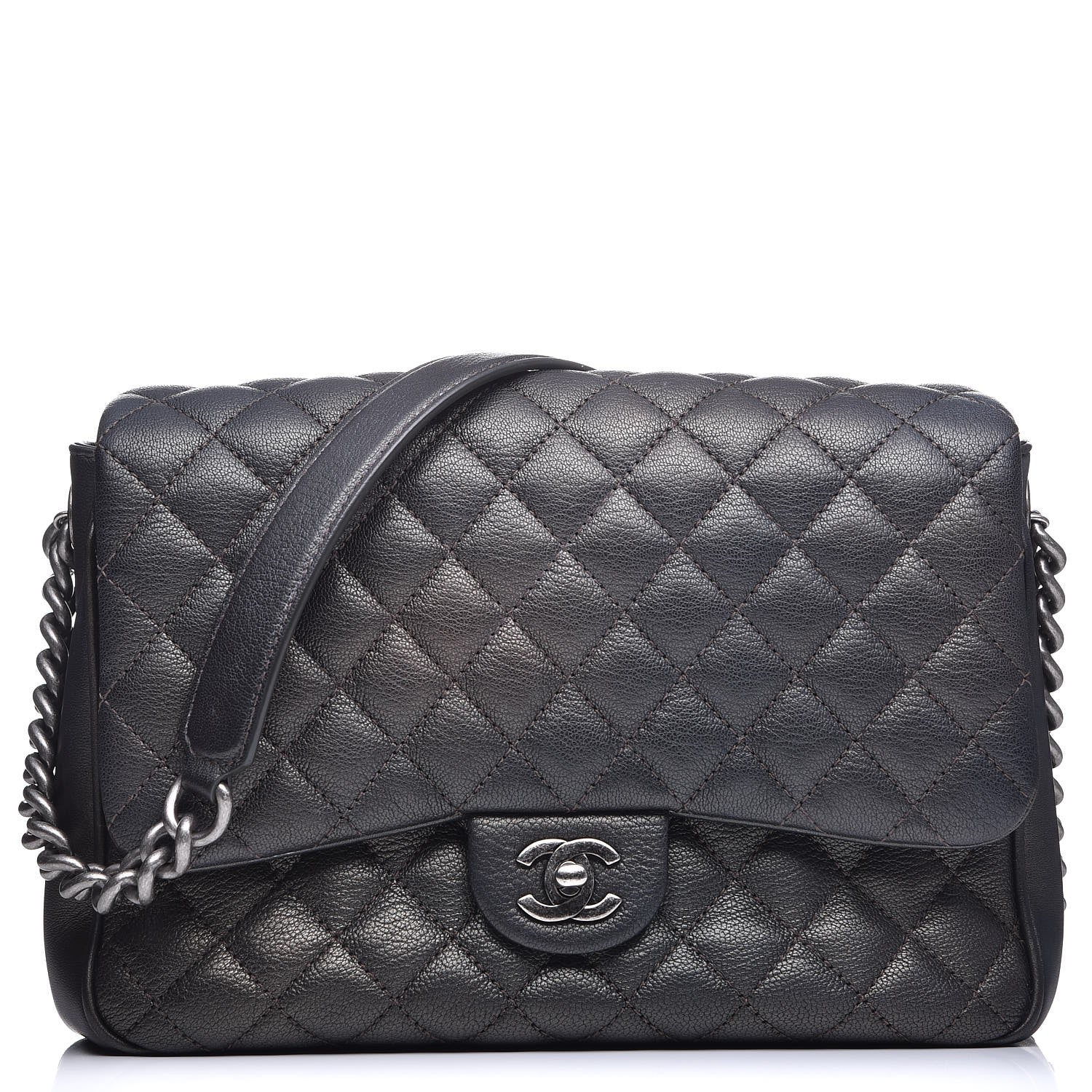 Chanel Metallic Goatskin Quilted Medium Rock In Rome Flap Charcoal 1 of 10