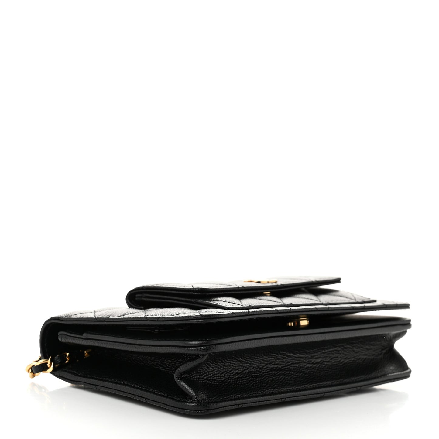Caviar Quilted Pocket Clutch With Chain WOC Black
