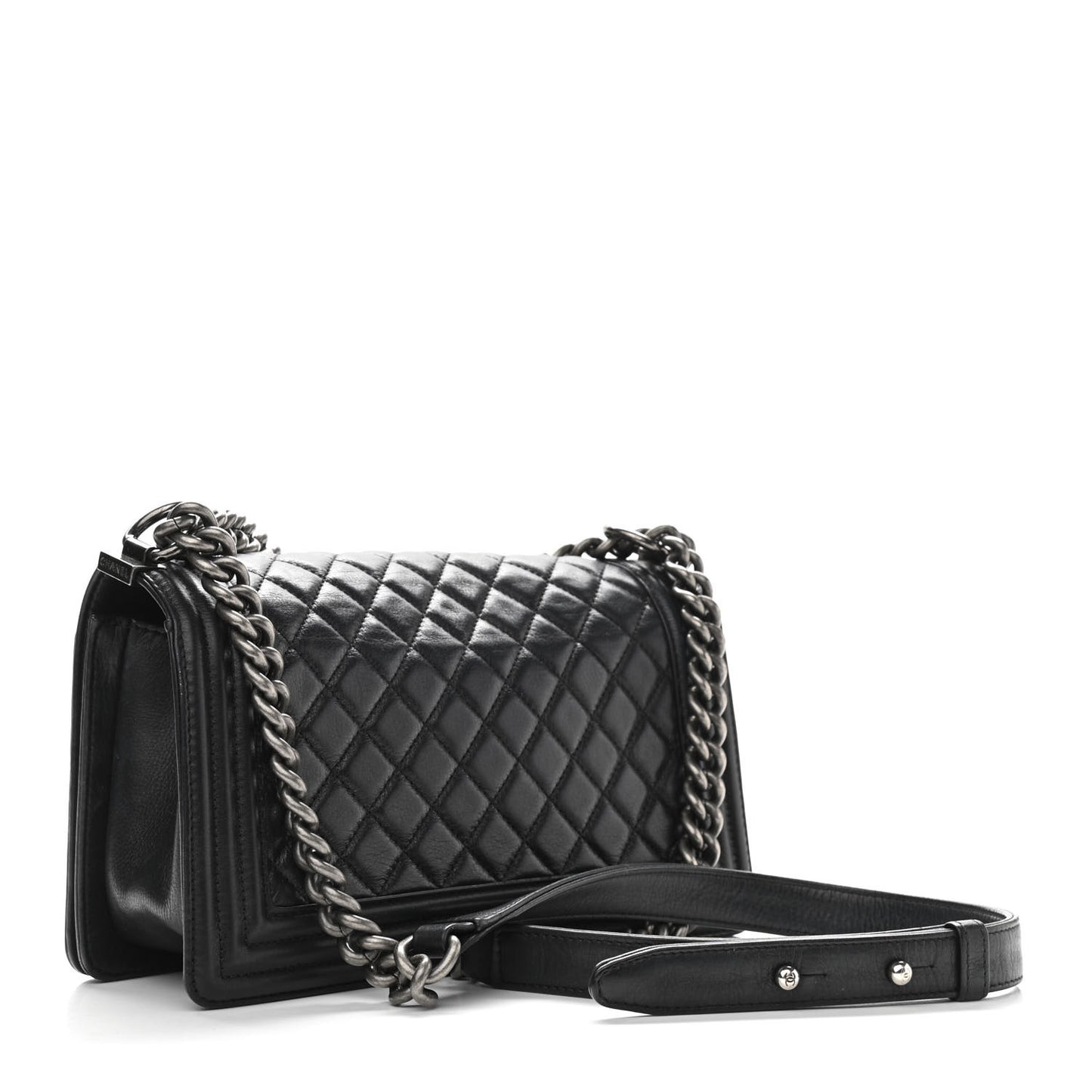 Lambskin Quilted Medium Boy Flap Black