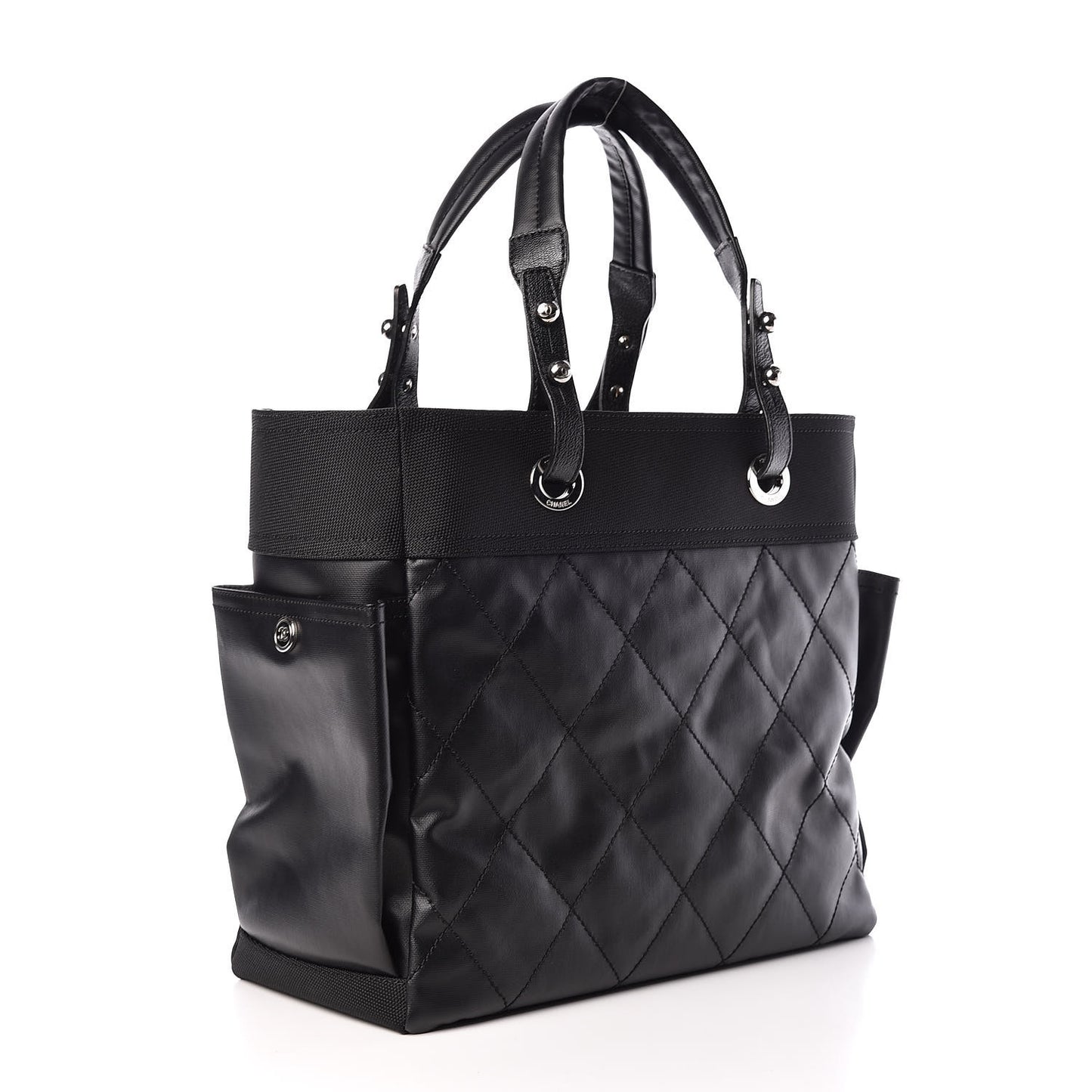 Coated Canvas Quilted Large Paris Biarritz Tote Black