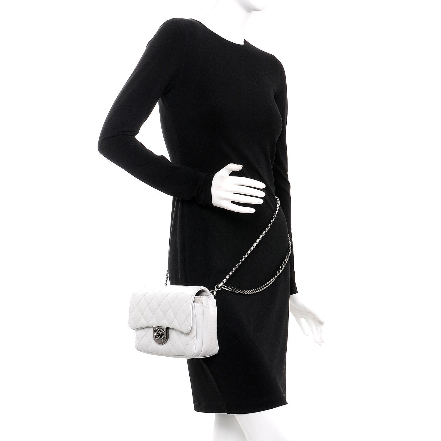 Chanel Shiny Goatskin Quilted Small Double Carry Waist Chain Flap White 3 of 10