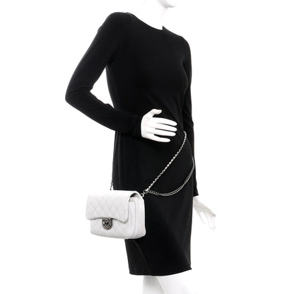 Chanel Shiny Goatskin Quilted Small Double Carry Waist Chain Flap White 3 of 10