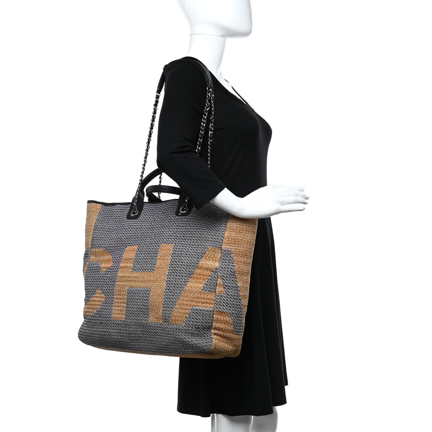 Chanel Mixed Fibers Shopping Bag Blue Beige 3 of 13