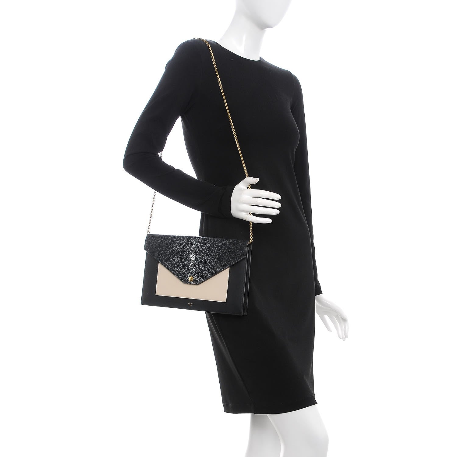 Celine Stingray Shiny Calfskin Clutch on a Chain Black 2 of 7