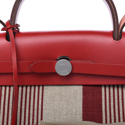Hermes Vache Hunter Toile H Vibration Herbag Zip 31 PM Bordeaux Ficelle Rouge Piment 8 of 9