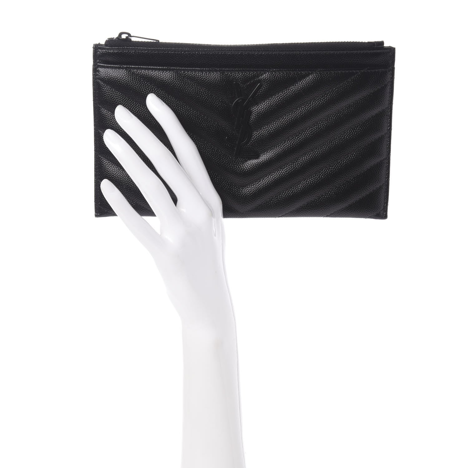 Saint Laurent Grain De Poudre Chevron Monogram Bill Pouch Black 2 of 8