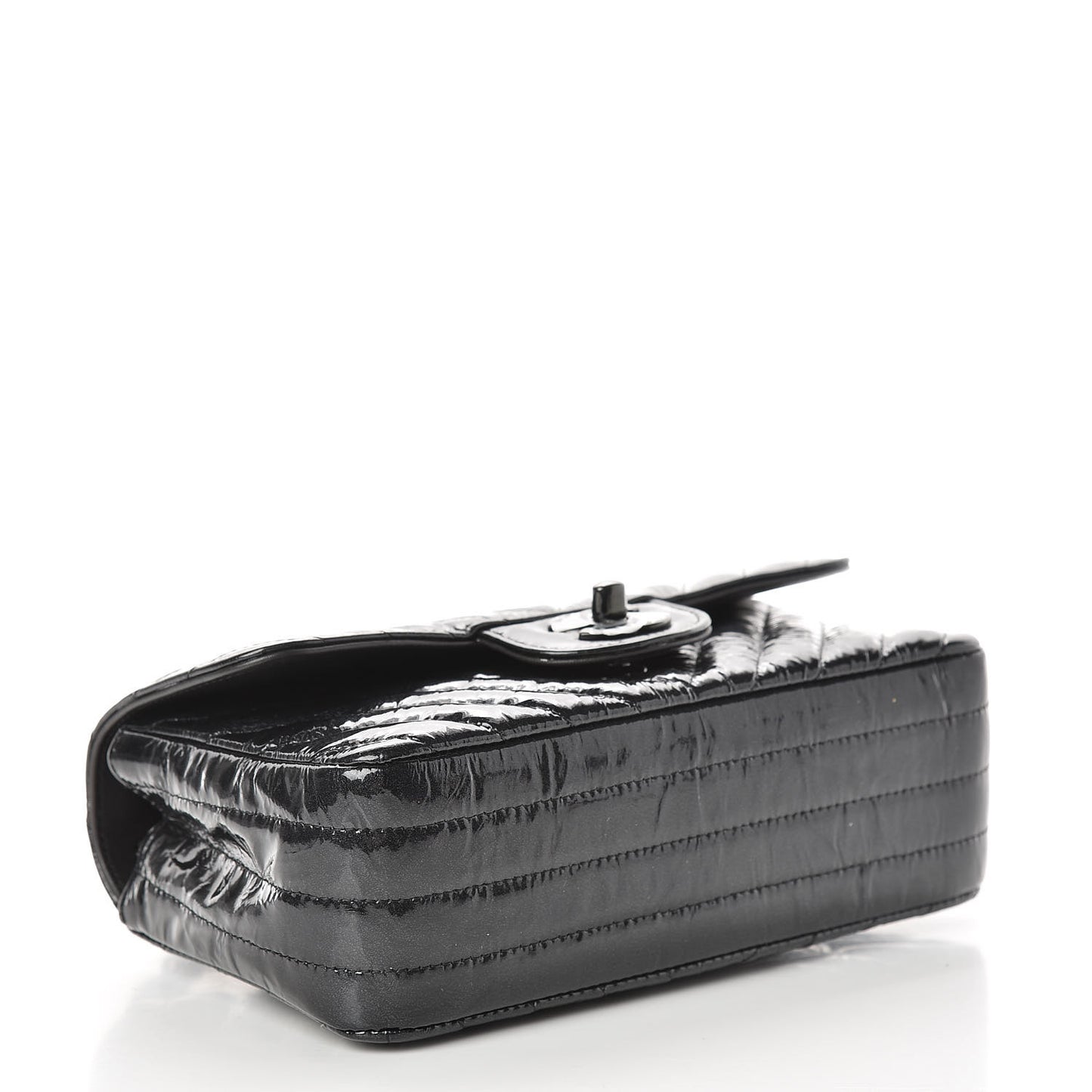 Patent Metallic Crumpled Calfskin Chevron Quilted Mini Rectangular Flap So Black