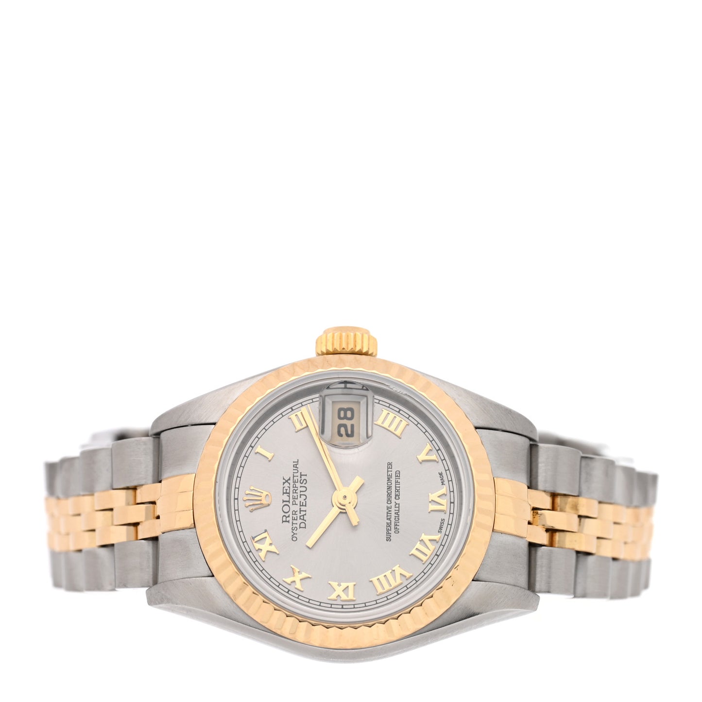 Stainless Steel 18K Yellow Gold Oyster Perpetual Datejust Watch Silver Roman 69173