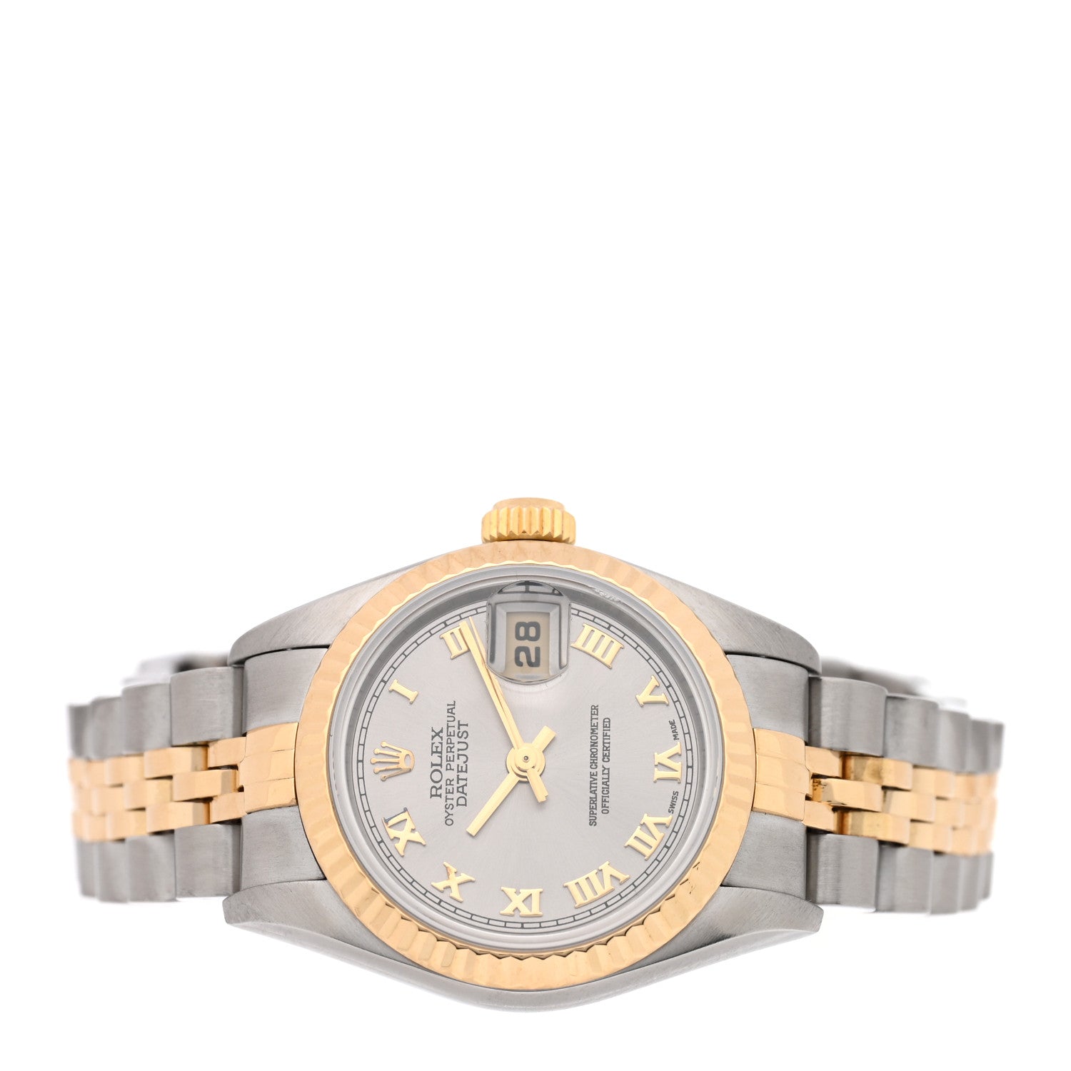 Rolex Stainless Steel 18K Yellow Gold Oyster Perpetual Datejust Watch Silver Roman 69173 2 of 5