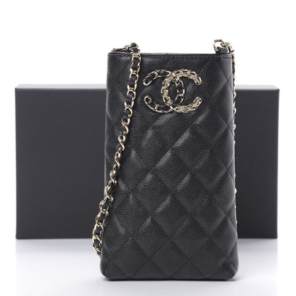 Chanel Caviar Quilted French New Wave Phone Holder With Chain Black 12 of 13