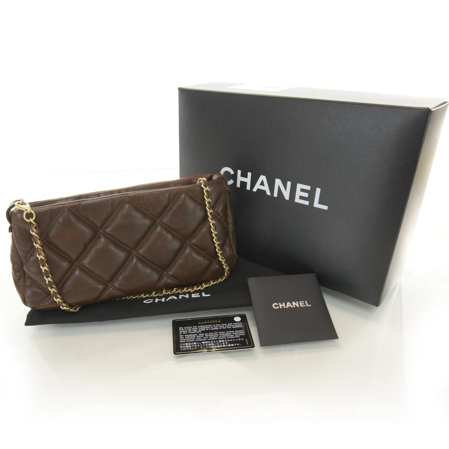 Lambskin Bubble Quilt Pochette Brown