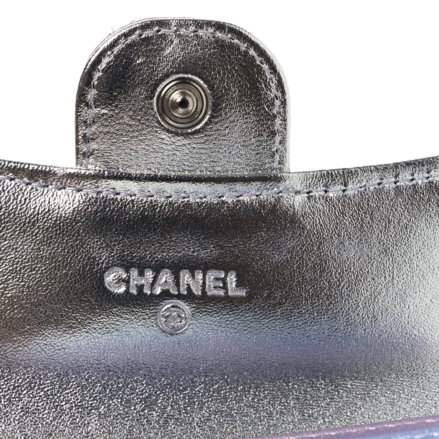 Gradient Metallic Calfskin Quilted Flap Card Holder Wallet Silver Blue Yellow Purple