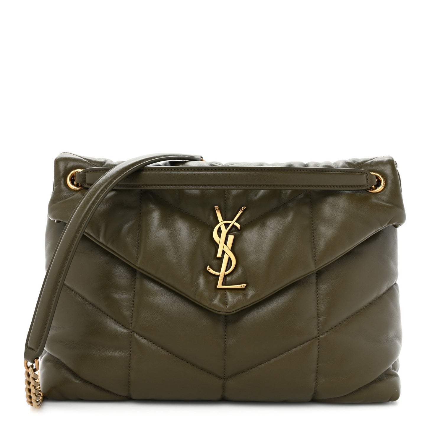 Lambskin Quilted Medium Loulou Puffer Monogram Chain Satchel Seaweed