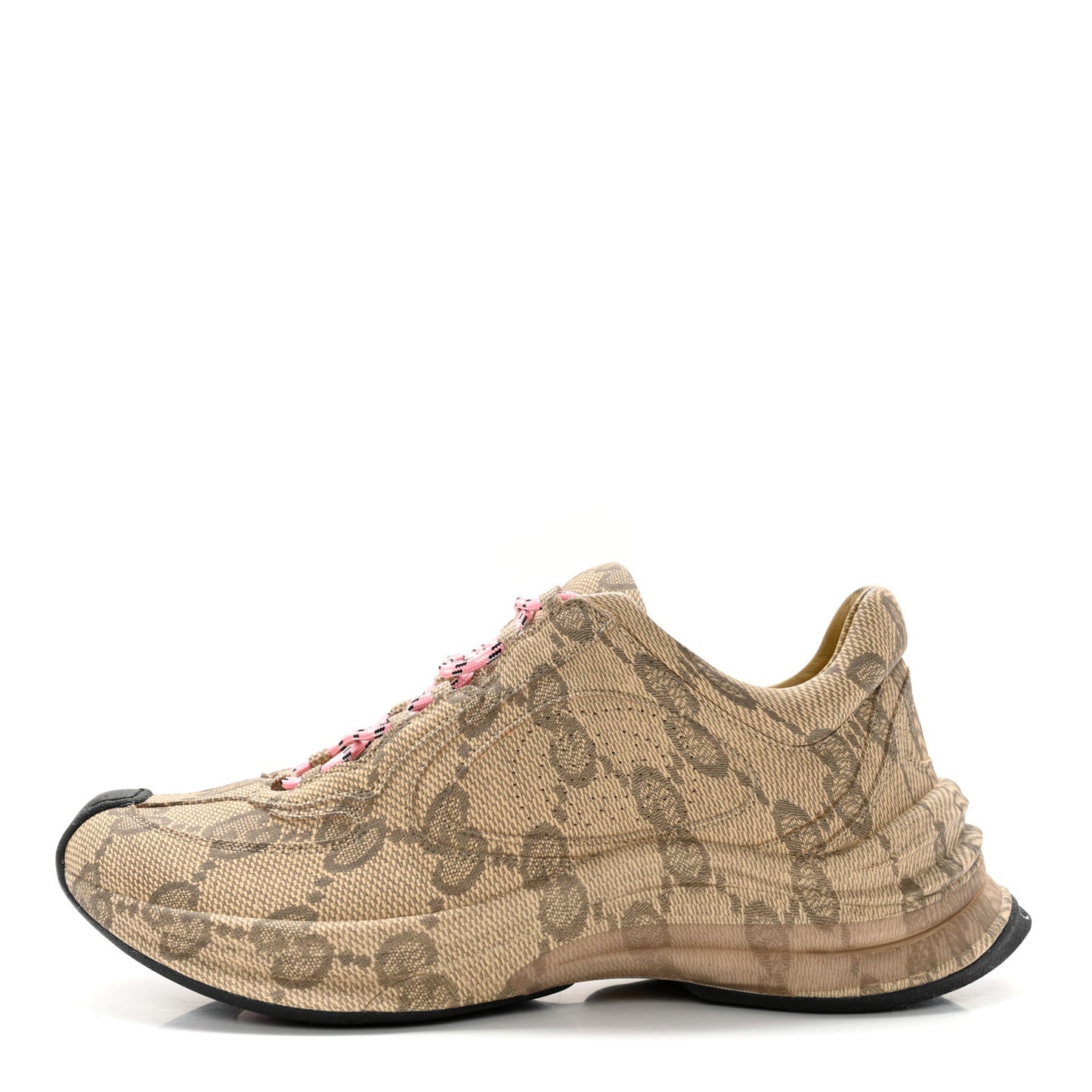 Ultralight Plume Calfskin Monogram Printed Womens Gucci Run Sneakers 38 Beige Ebony
