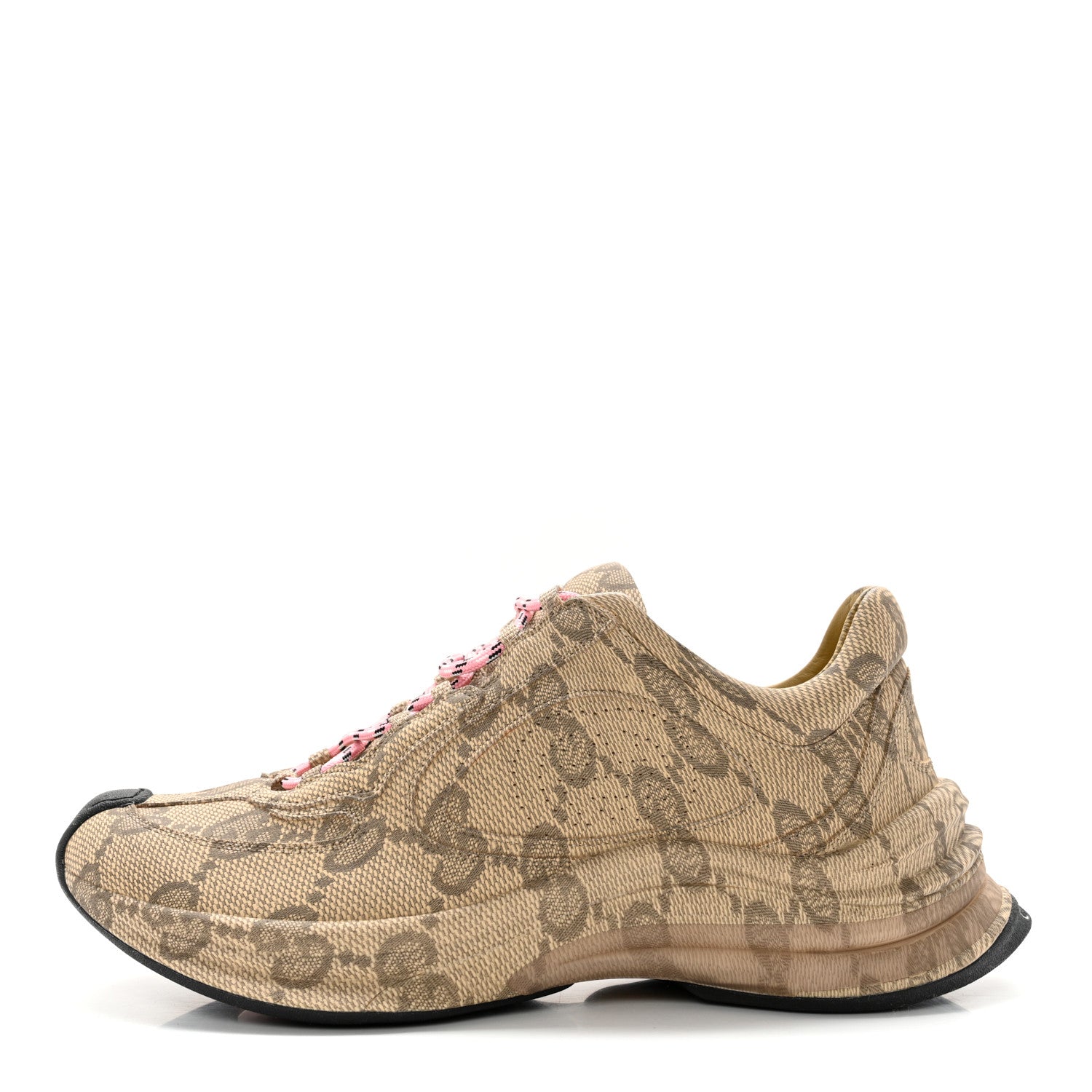 Gucci Ultralight Plume Calfskin Monogram Printed Womens Gucci Run Sneakers 38 Beige Ebony 1 of 12