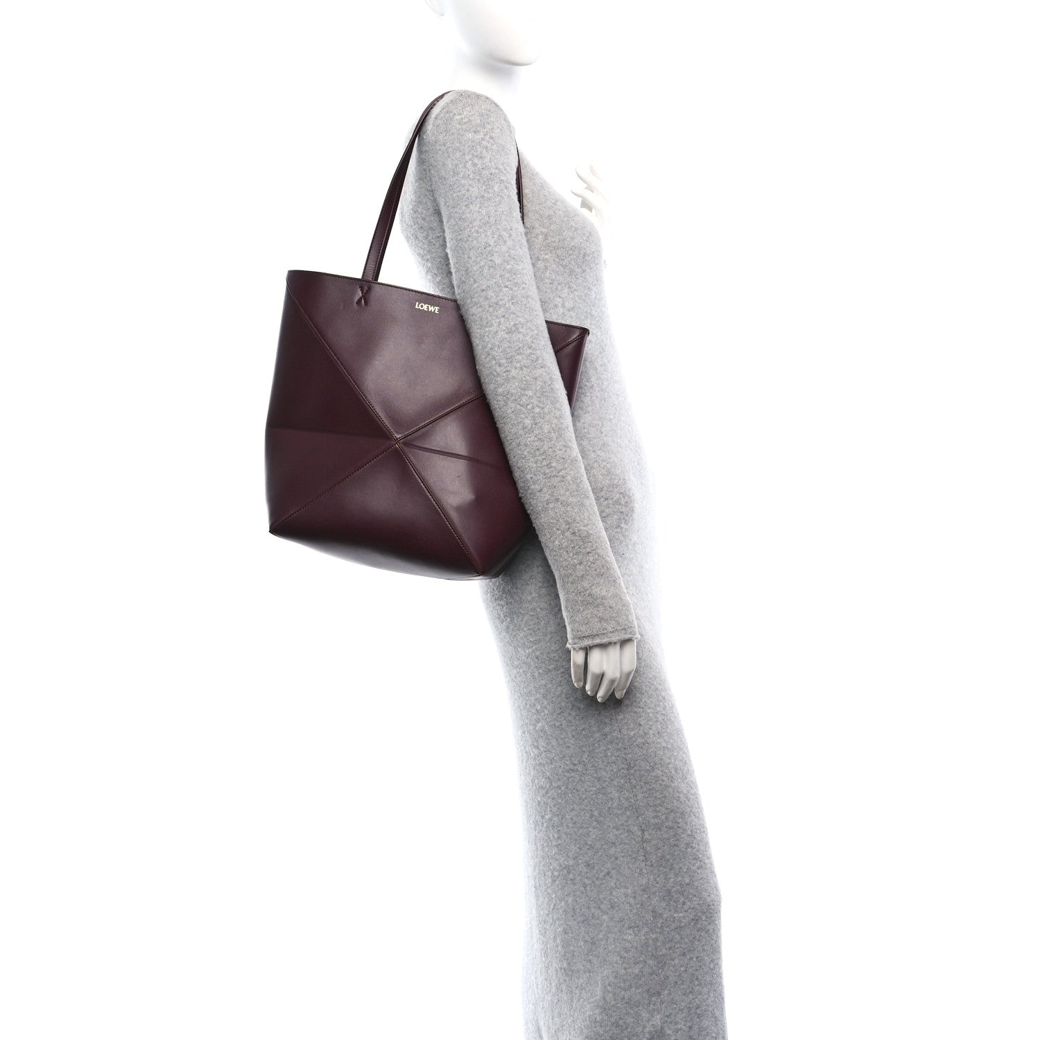 Loewe Shiny Calfskin Medium Puzzle Fold Tote Dark Burgundy 2 of 10