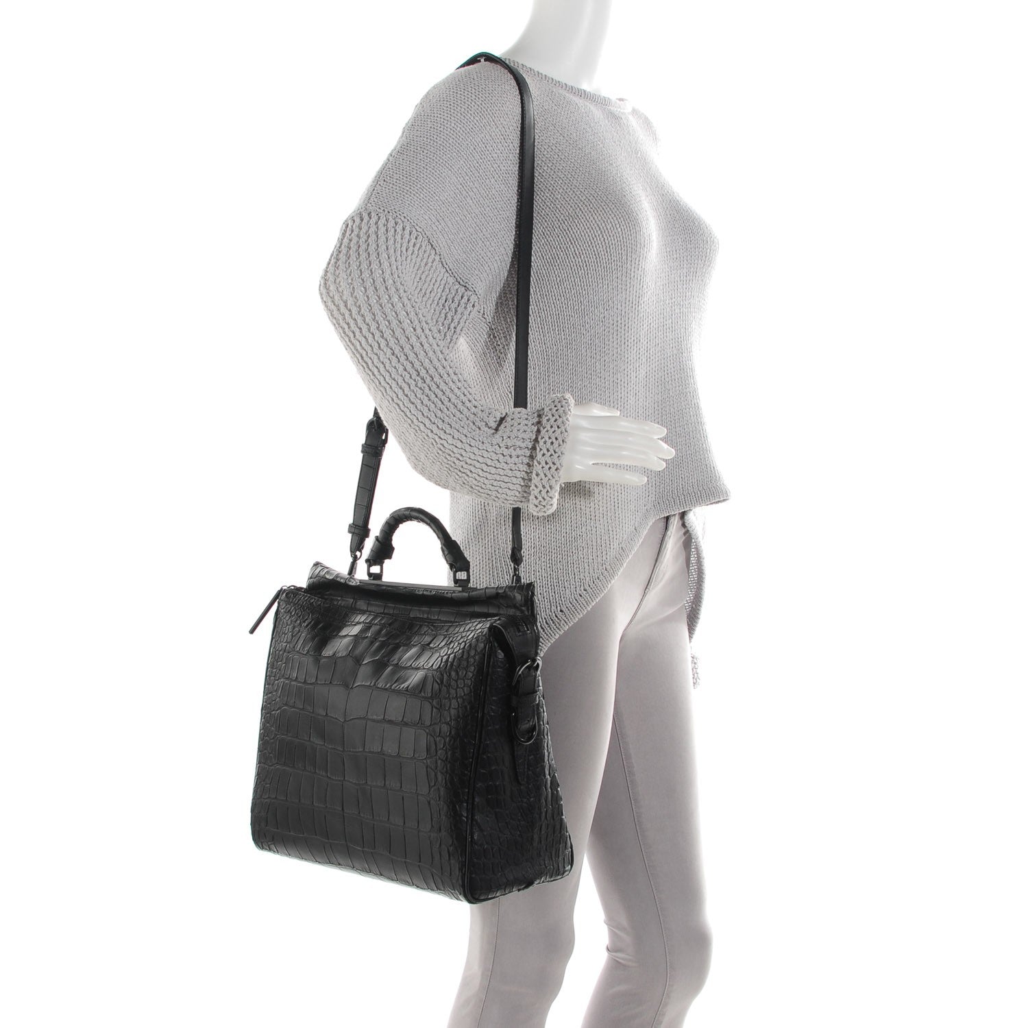3.1 Phillip Lim 3.1 Crocodile Embossed Large Ryder Satchel Black 2 of 11