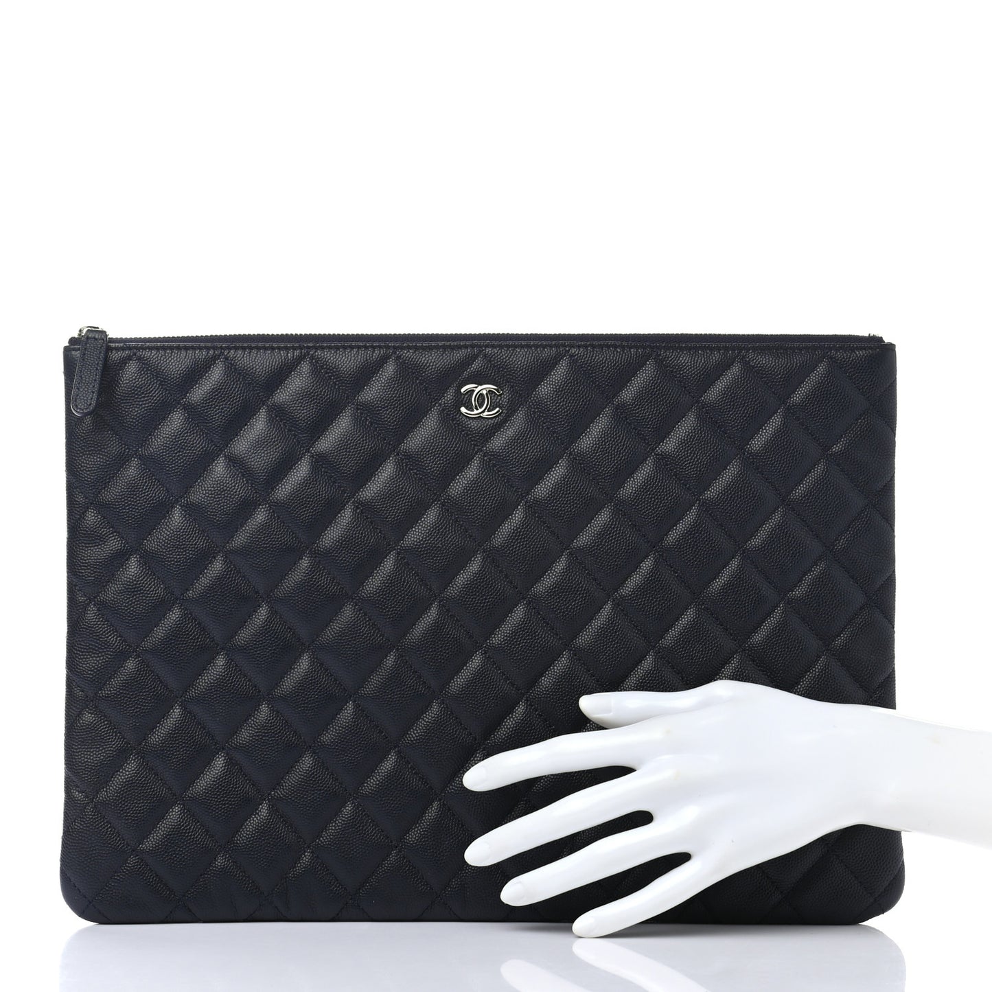 Caviar Quilted Large Cosmetic Case Navy