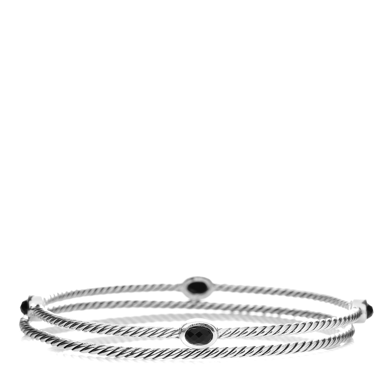 David Yurman Sterling Silver Black Onyx Color Classics Bangle Bracelet Set of 2 1 of 6